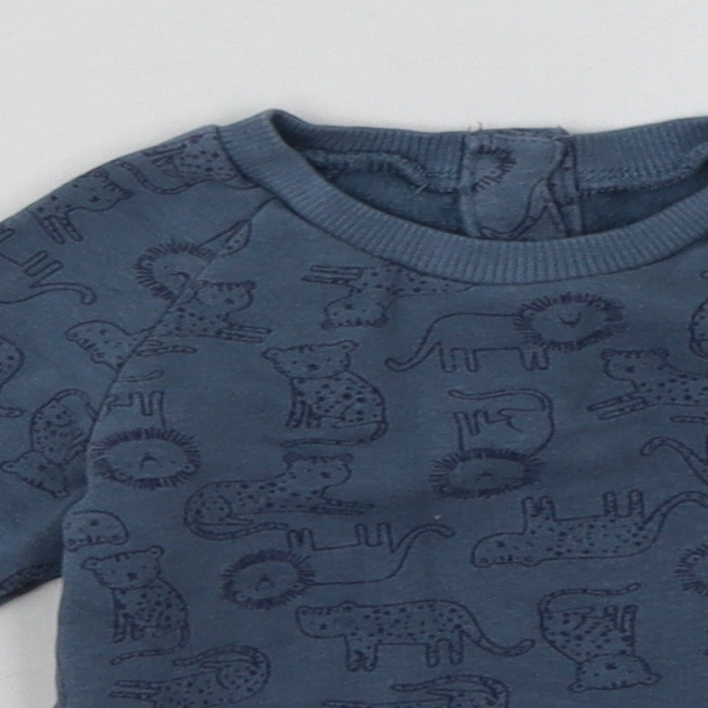 Matalan Boys Blue Animal Print Cotton Basic Casual Size 3-6 Months Crew Neck Button - zoo animals