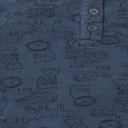 Matalan Boys Blue Animal Print Cotton Basic Casual Size 3-6 Months Crew Neck Button - zoo animals