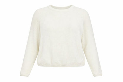 Front view of amara reya women’s white acrylic pullover sweatshirt, size XL, pullover