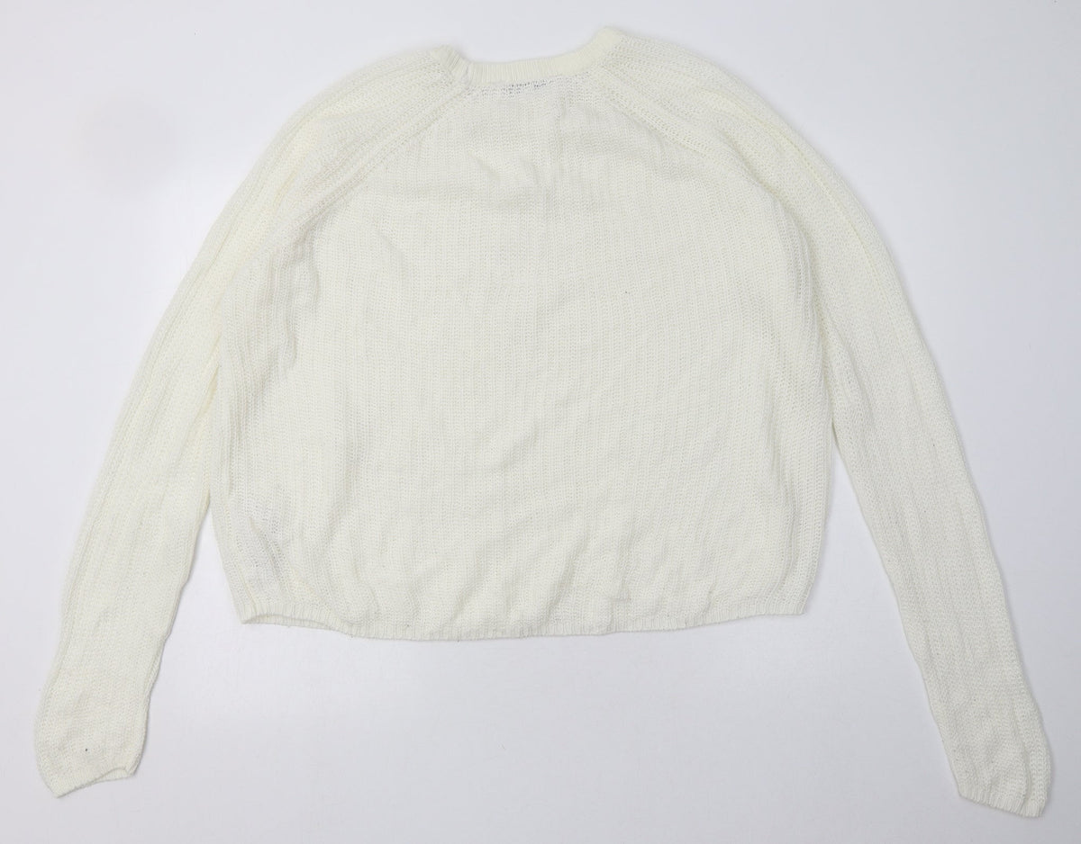 Back view of amara reya women’s white acrylic pullover sweatshirt, size XL, pullover