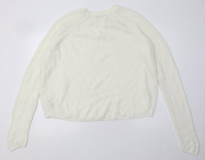 Back view of amara reya women’s white acrylic pullover sweatshirt, size XL, pullover