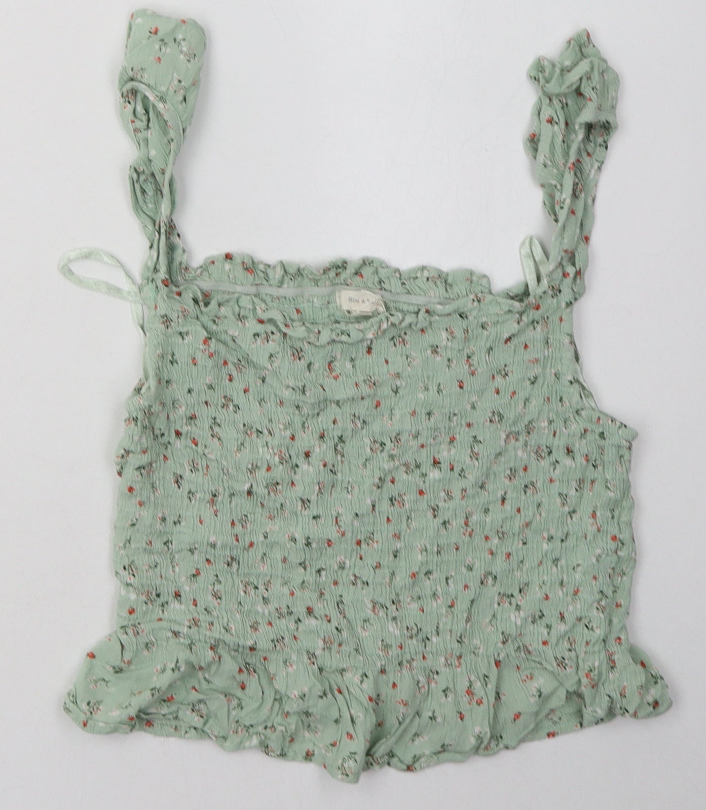 sim & sam Womens Green Floral Viscose Cropped Tank Size S Square Neck