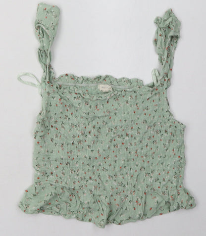 sim & sam Womens Green Floral Viscose Cropped Tank Size S Square Neck