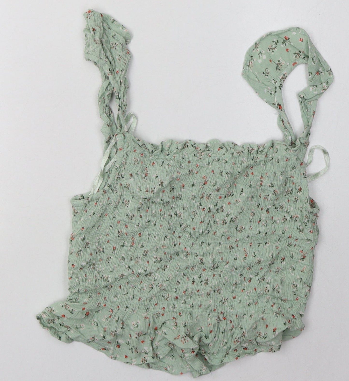 sim & sam Womens Green Floral Viscose Cropped Tank Size S Square Neck