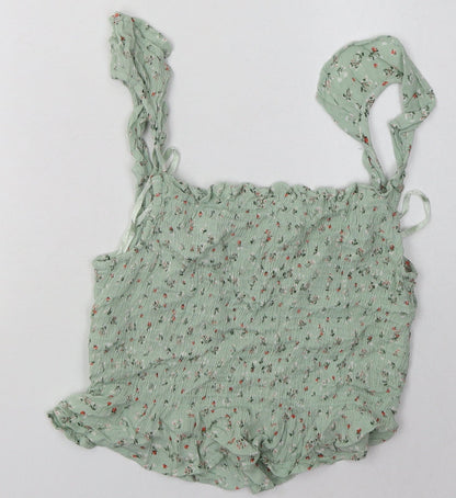 sim & sam Womens Green Floral Viscose Cropped Tank Size S Square Neck