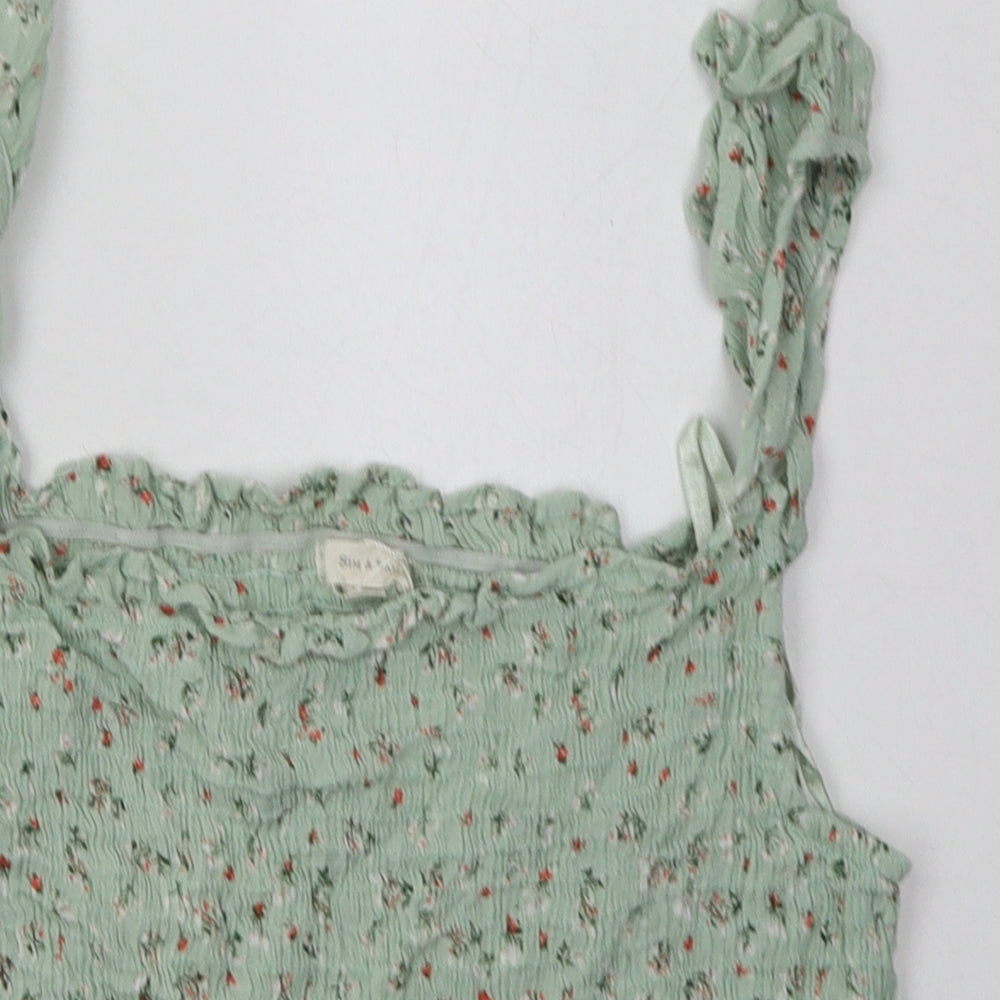 sim & sam Womens Green Floral Viscose Cropped Tank Size S Square Neck