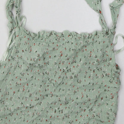 sim & sam Womens Green Floral Viscose Cropped Tank Size S Square Neck
