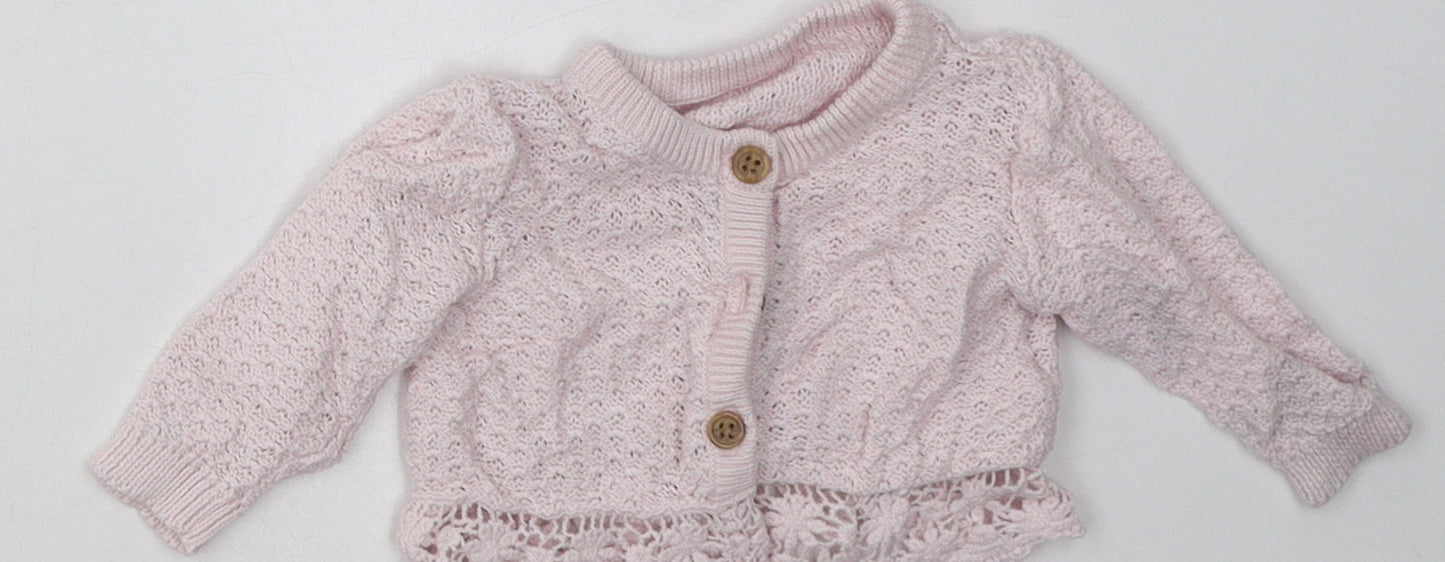 George Girls Pink  Cotton Cardigan Jumper Size 0-3 Months  Button