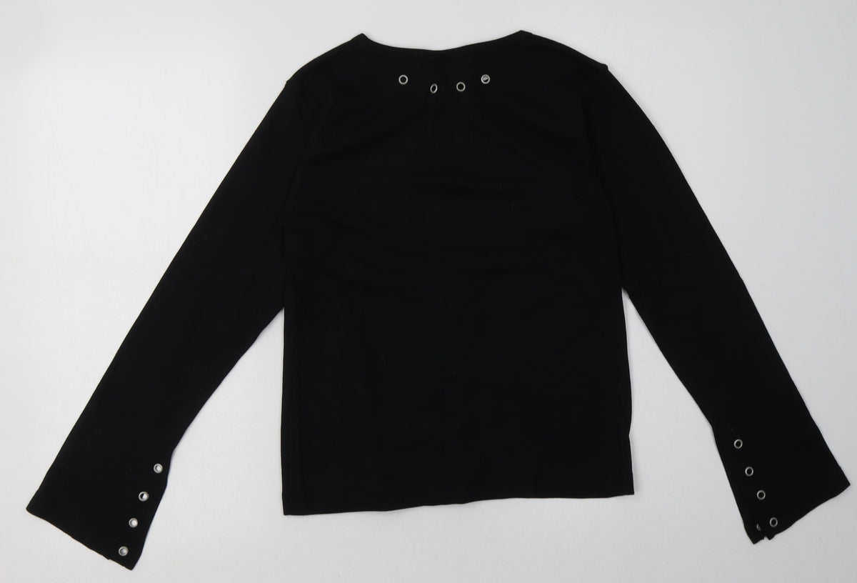 Back view of evie women’s black cotton pullover sweatshirt, size UK 10, pullover