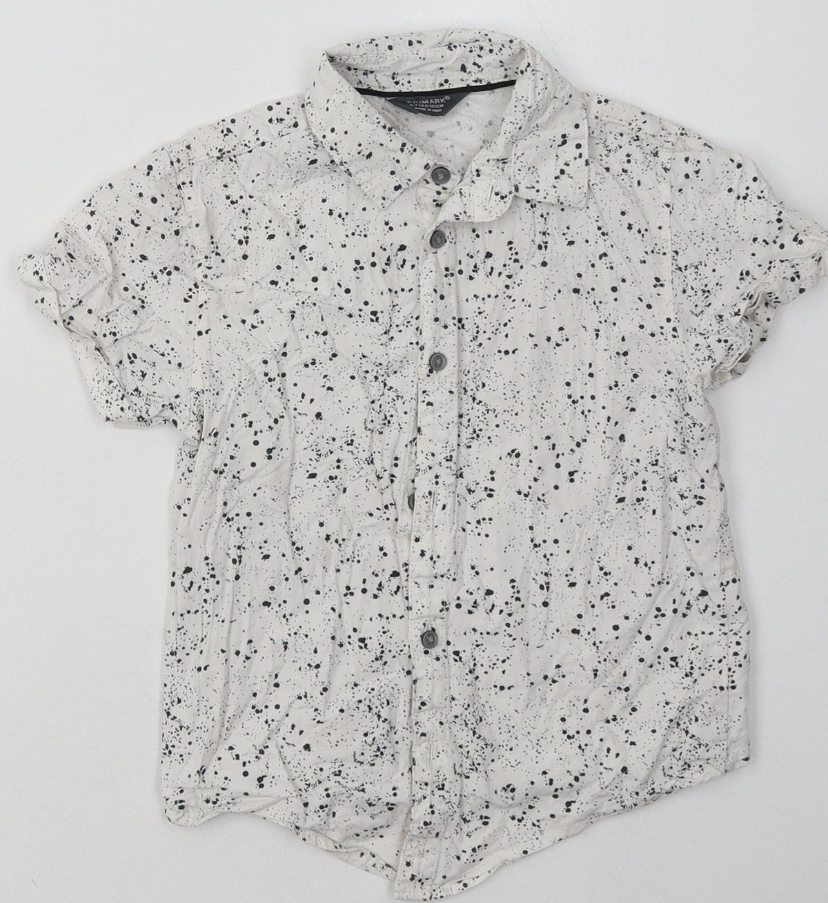 Primark Boys White Geometric Cotton Basic Button-Up Size 6-7 Years Collared Button
