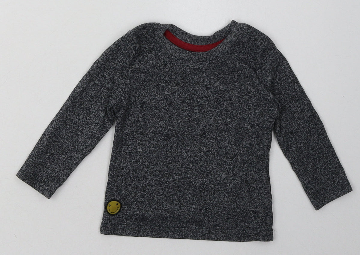 Additional front view of Primark boys’ grey cotton basic casual, size 9-12, months crew neck pullover