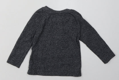 Back view of Primark boys’ grey cotton basic casual, size 9-12, months crew neck pullover