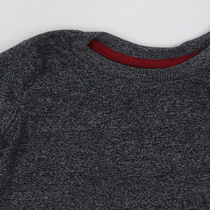 Close-up detail of Primark boys’ grey cotton basic casual, size 9-12, months crew neck pullover