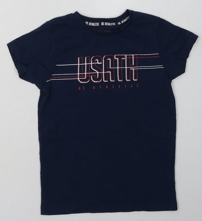 Additional front view of Matalan boys’ blue cotton basic t-shirt, size 6, years crew neck pullover