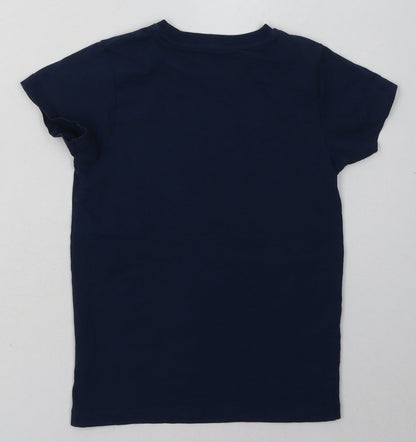 Back view of Matalan boys’ blue cotton basic t-shirt, size 6, years crew neck pullover