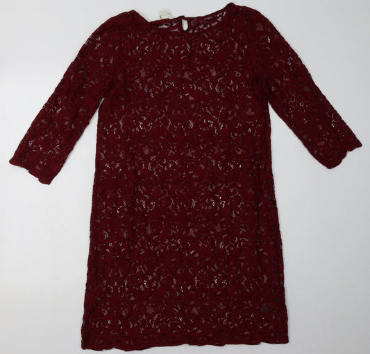 Monsoon Womens Red Geometric Nylon A-Line  Size 12  Crew Neck Pullover