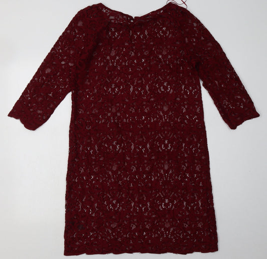 Monsoon Womens Red Geometric Nylon A-Line  Size 12  Crew Neck Pullover