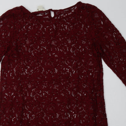 Monsoon Womens Red Geometric Nylon A-Line  Size 12  Crew Neck Pullover