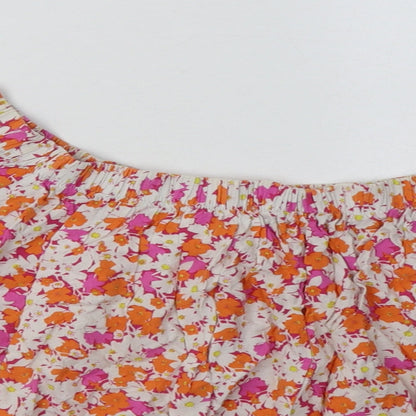 Select Womens Orange Floral Viscose Basic Blouse Size 18 Off the Shoulder