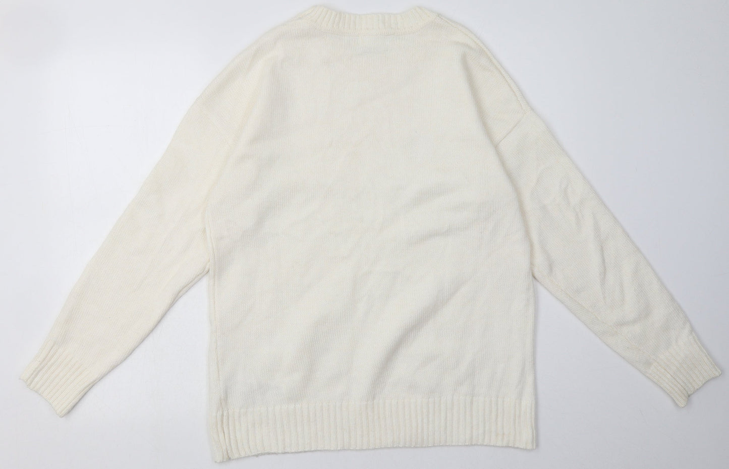 Primark Womens White  Acrylic Pullover Sweatshirt Size L  Pullover