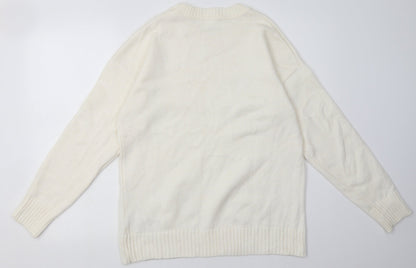 Primark Womens White  Acrylic Pullover Sweatshirt Size L  Pullover