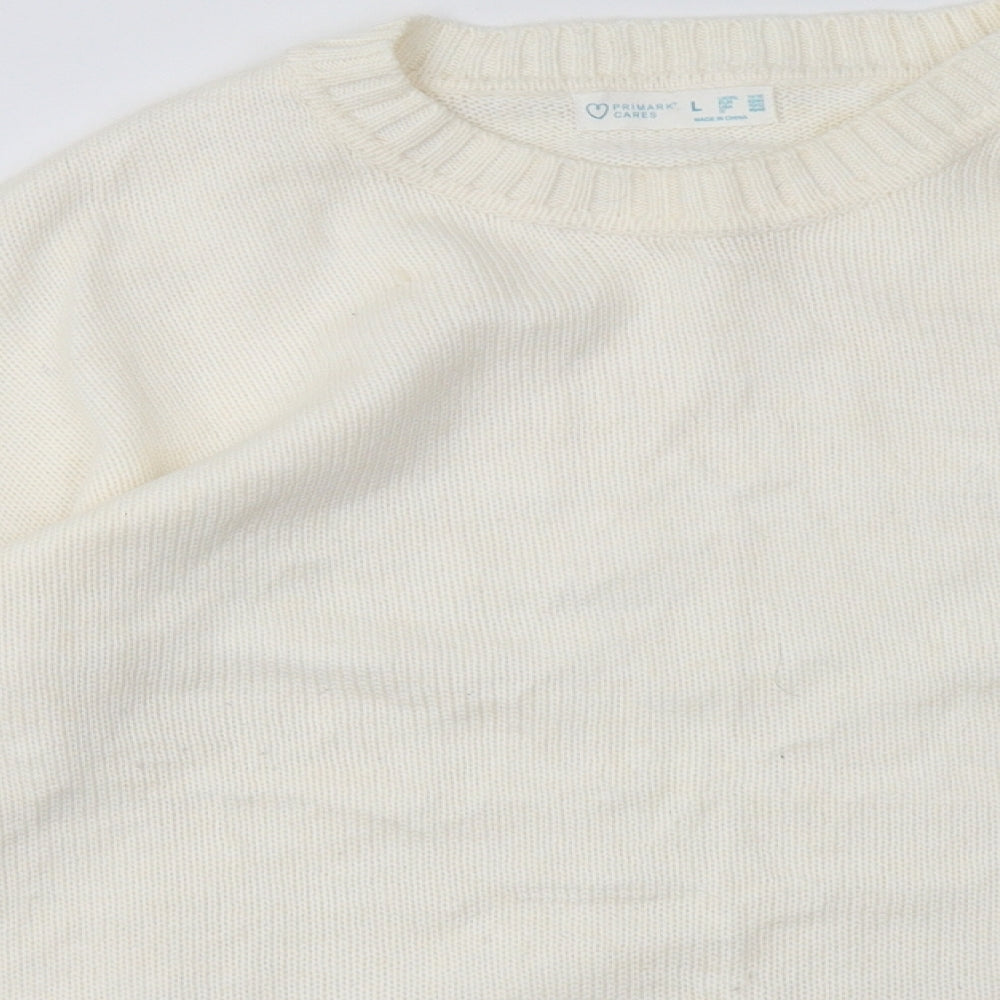 Primark Womens White  Acrylic Pullover Sweatshirt Size L  Pullover