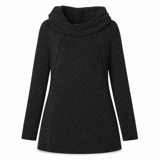 Front view of QED London women’s black polyester a-line, size S, roll neck pullover