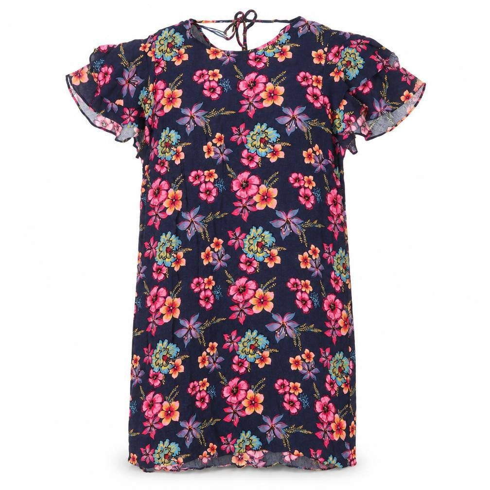 Front view of Papaya women’s blue floral viscose shift, size UK 14, round neck