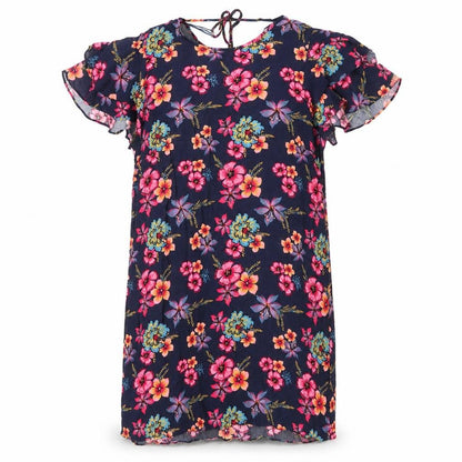 Front view of Papaya women’s blue floral viscose shift, size UK 14, round neck
