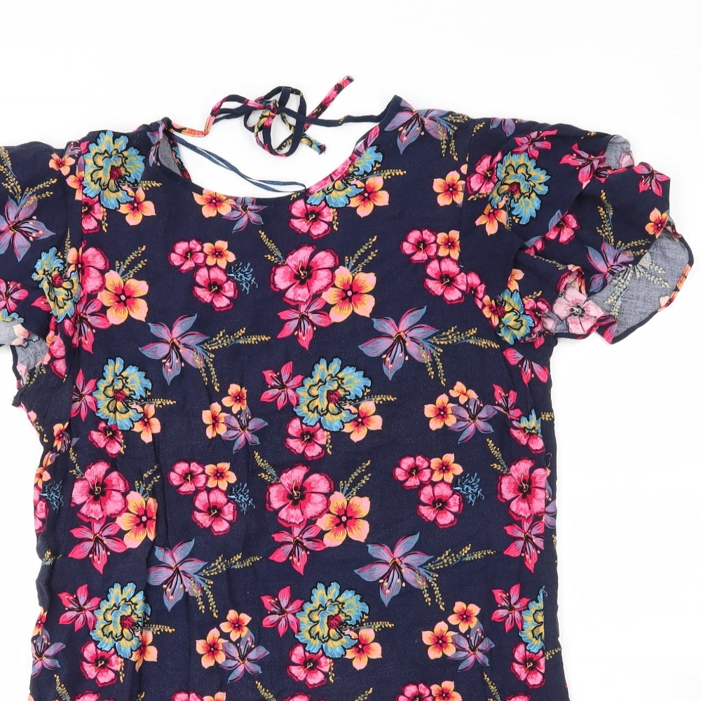 Papaya Womens Blue Floral Viscose Shift  Size 14  Round Neck