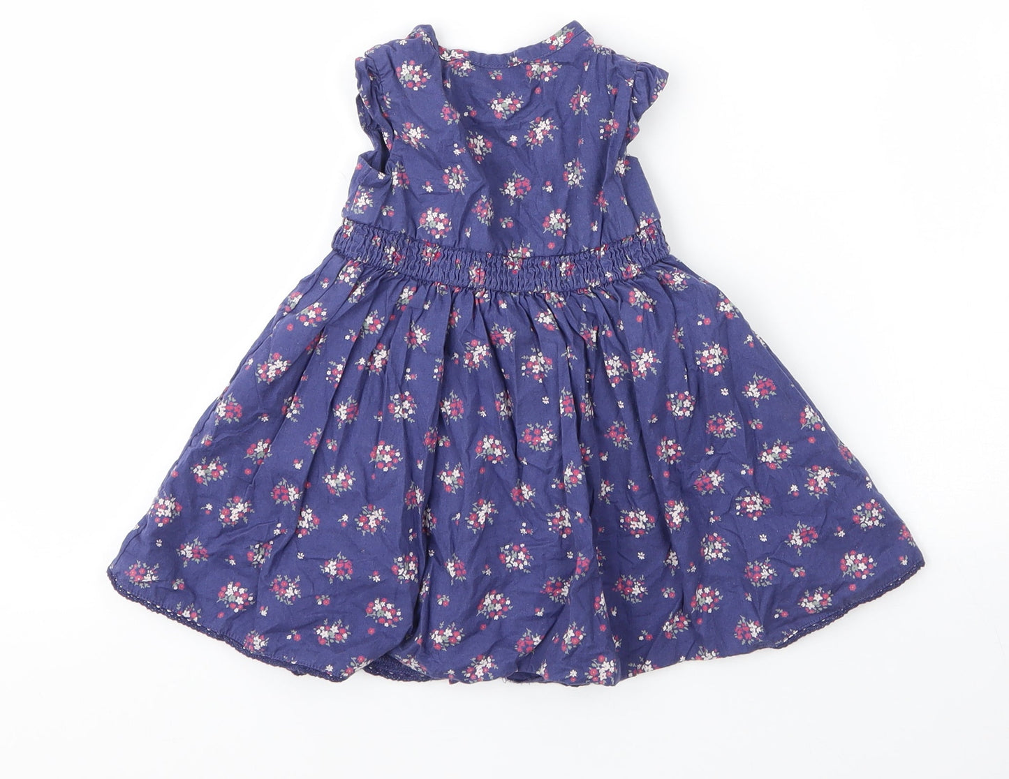 F&F Girls Blue Floral Cotton A-Line  Size 6-9 Months  Round Neck Button