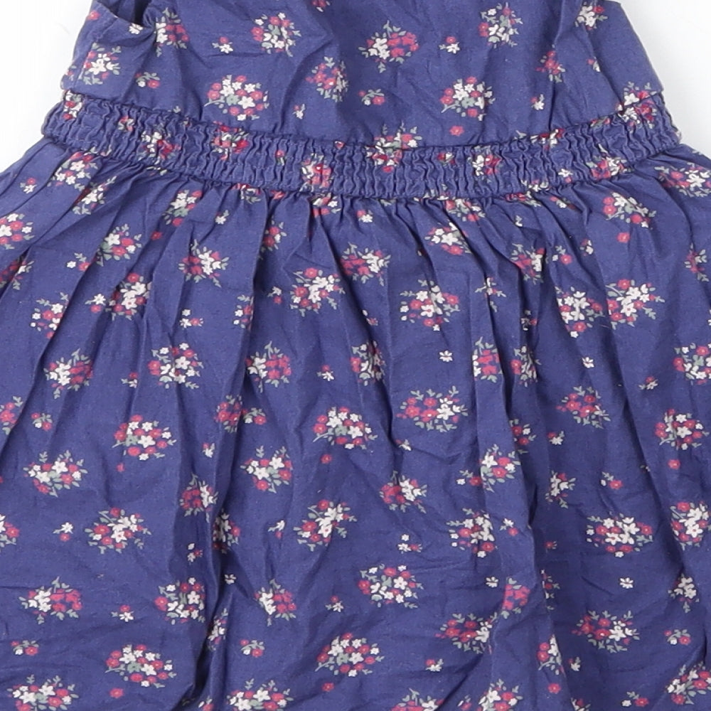 F&F Girls Blue Floral Cotton A-Line  Size 6-9 Months  Round Neck Button