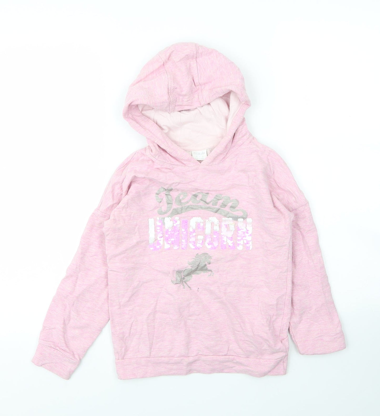 F&F Girls Pink  Cotton Pullover Hoodie Size 7 Years   - Unicorn