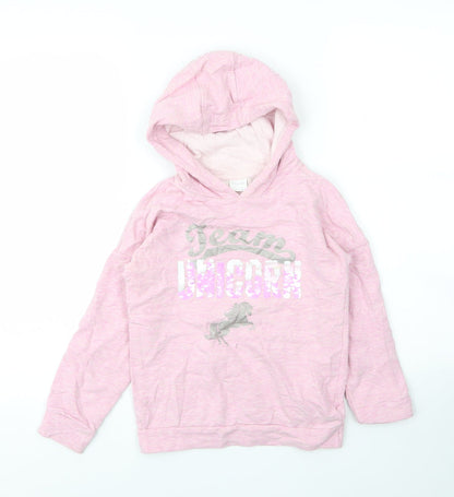 F&F Girls Pink  Cotton Pullover Hoodie Size 7 Years   - Unicorn