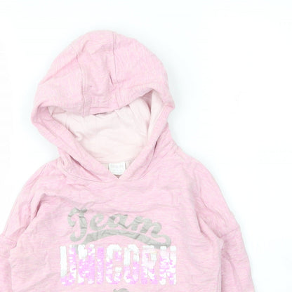 F&F Girls Pink  Cotton Pullover Hoodie Size 7 Years   - Unicorn