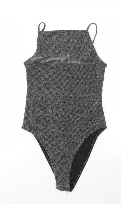 H&M Womens Silver  Nylon Bodysuit One-Piece Size S  Snap
