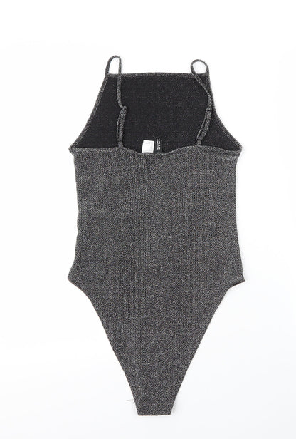 H&M Womens Silver  Nylon Bodysuit One-Piece Size S  Snap