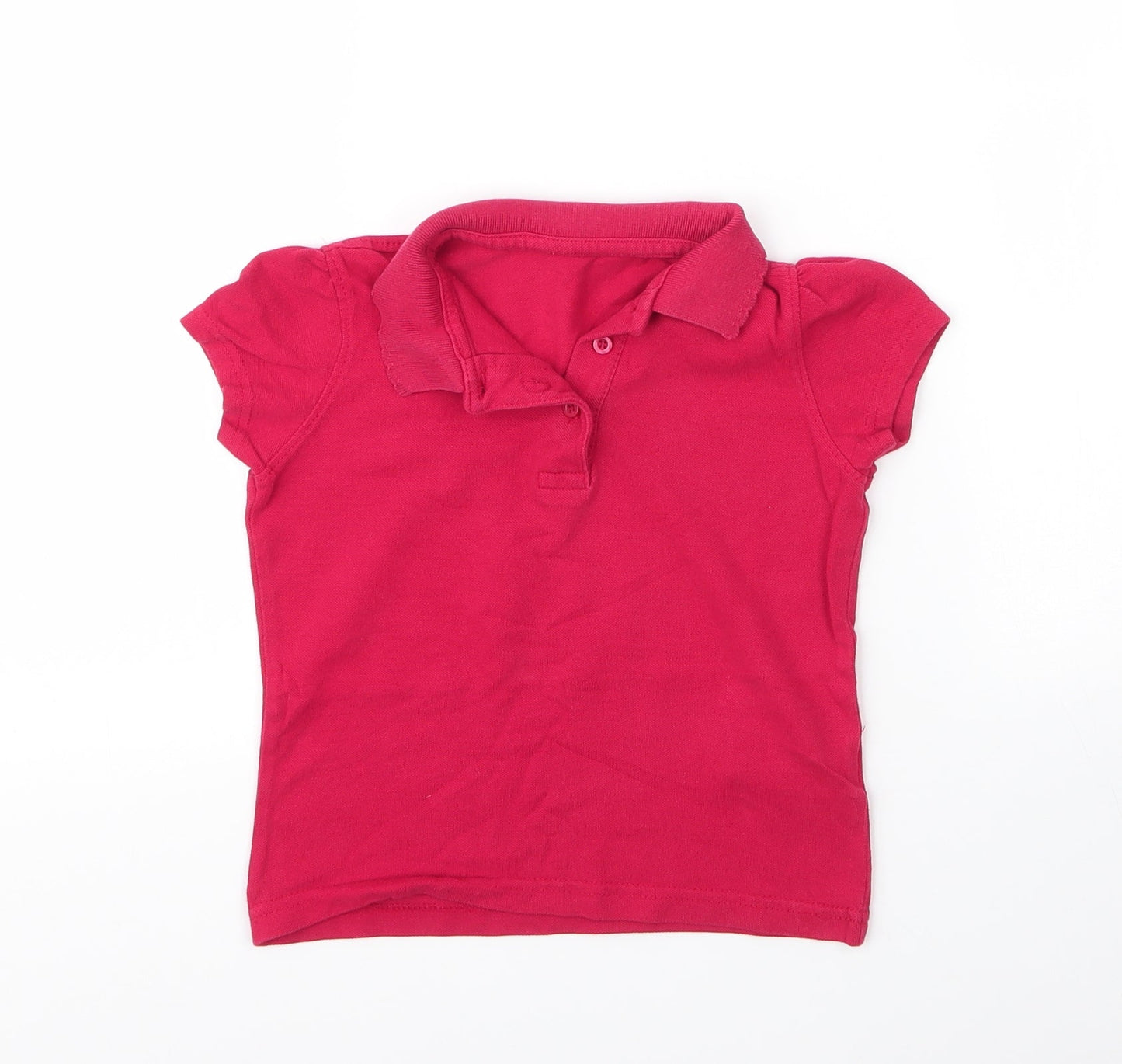 George Girls Red  Cotton Basic Polo Size 5 Years Collared Button