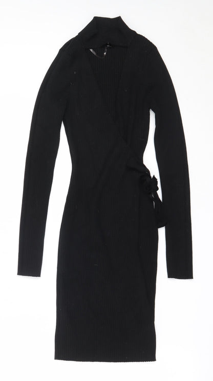 LU NYC Womens Black  Viscose Bodycon  Size S  V-Neck
