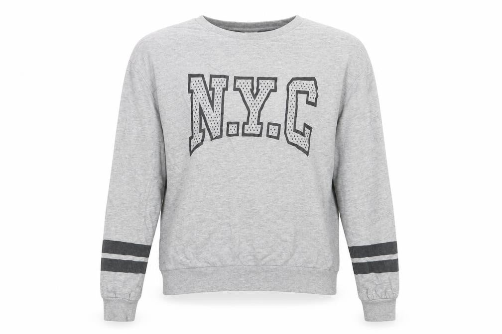 Front view of H&M women’s grey cotton pullover sweatshirt, size S