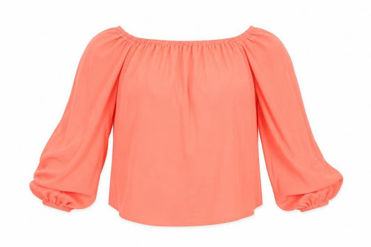 Front view of Peacocks women’s orange polyester basic blouse, size UK 8, off the shoulder