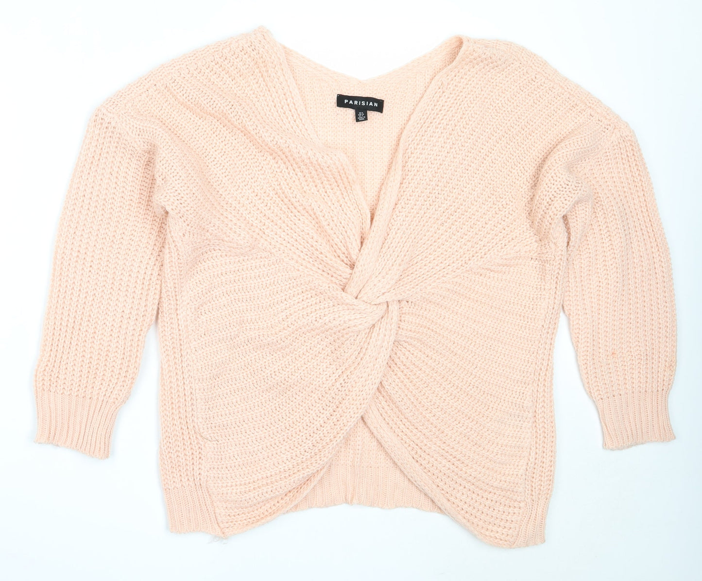 Parsian Womens Pink V-Neck  Acrylic Pullover Jumper Size 8