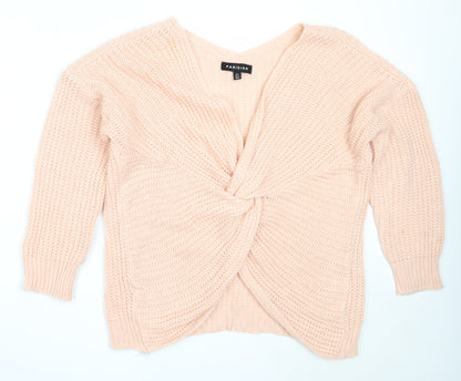 Parsian Womens Pink V-Neck  Acrylic Pullover Jumper Size 8