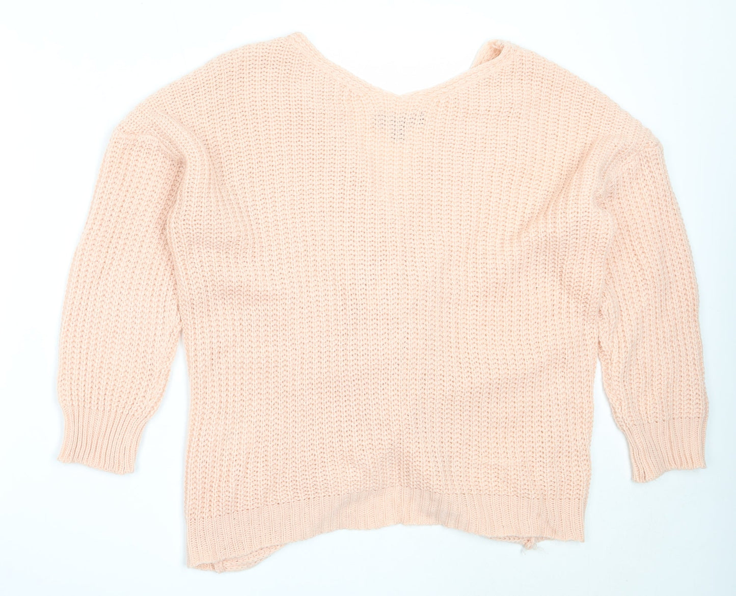 Parsian Womens Pink V-Neck  Acrylic Pullover Jumper Size 8