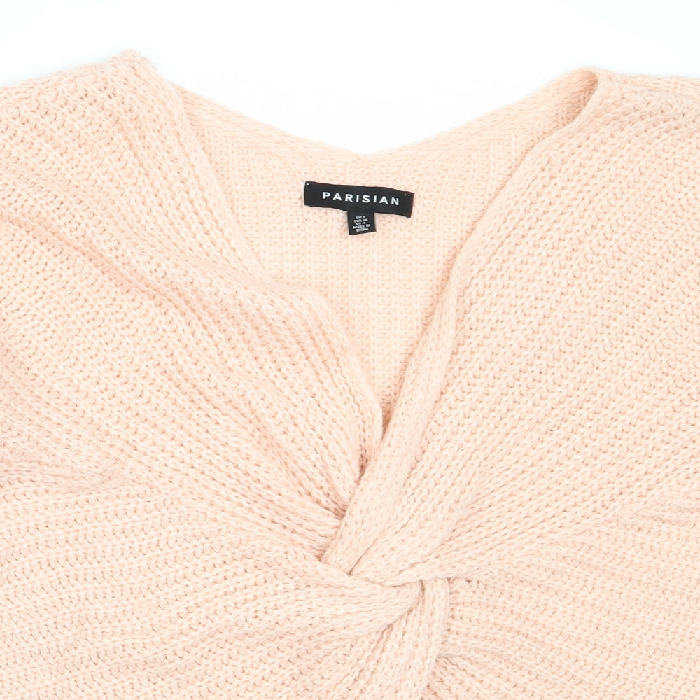 Parsian Womens Pink V-Neck  Acrylic Pullover Jumper Size 8