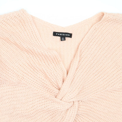 Parsian Womens Pink V-Neck  Acrylic Pullover Jumper Size 8