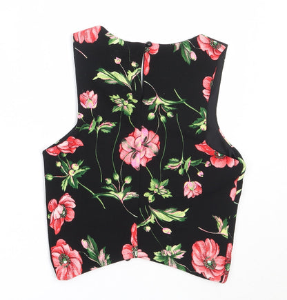 New Look Girls Black Floral Polyester Basic Blouse Size 12-13 Years V-Neck