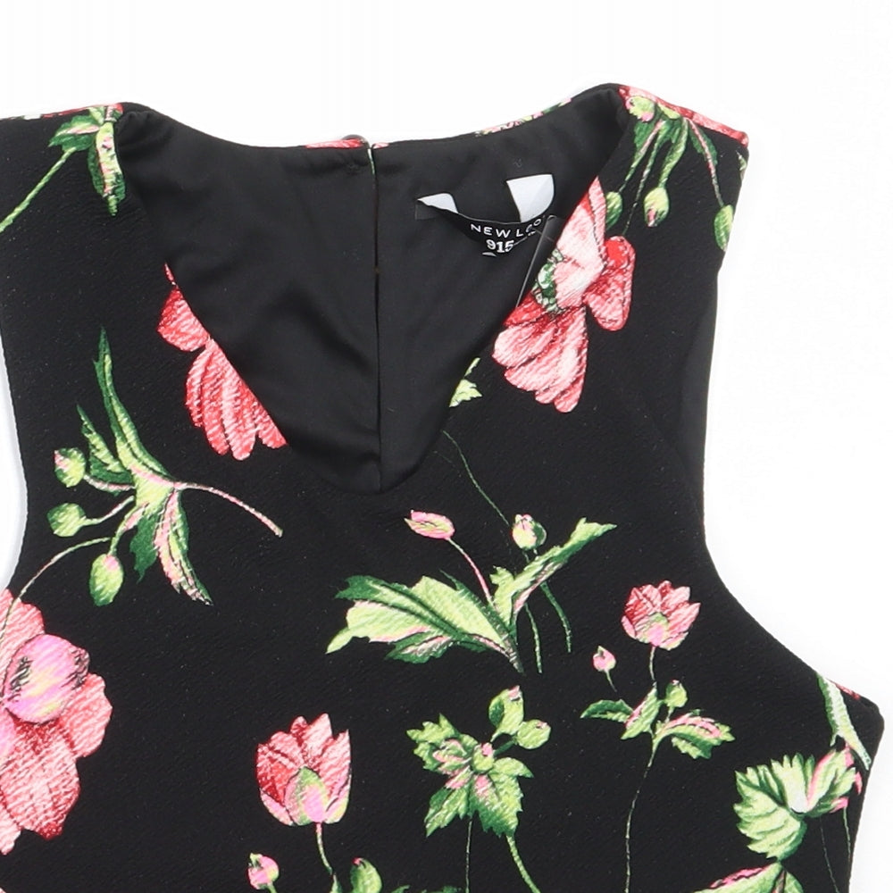 New Look Girls Black Floral Polyester Basic Blouse Size 12-13 Years V-Neck