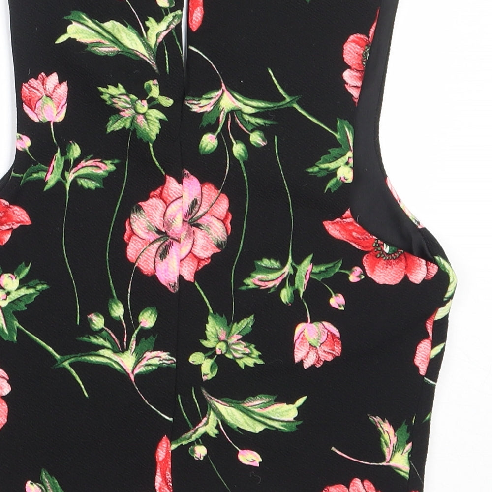 New Look Girls Black Floral Polyester Basic Blouse Size 12-13 Years V-Neck