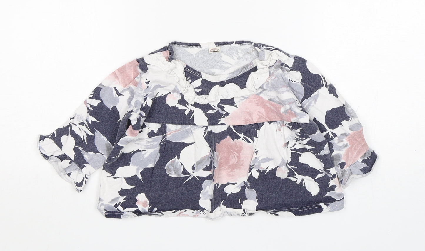 Shein  Girls Multicoloured Floral Cotton Basic T-Shirt Size 3-4 Years Round Neck